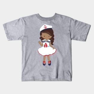 African American Girl, Boat Captain, Skipper, Sea Kids T-Shirt